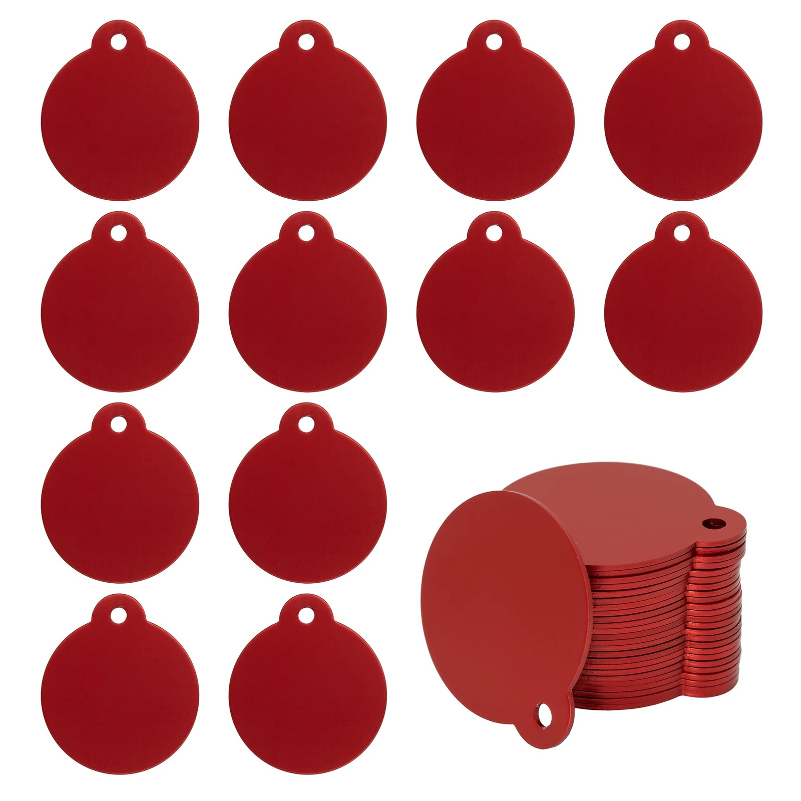 25 Pack Red Round Aluminum Laser Engraving Stamping Blanks Tags 1.24″ Gear