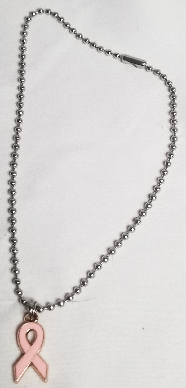 Breast Cancer Support Ribbon Ball Chain Dog Necklace
