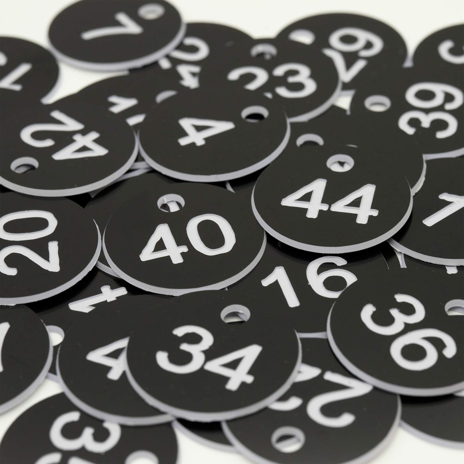 Plastic ID Engraved Number Keys Tags Without Key Rings (1-100, Black) 1-100