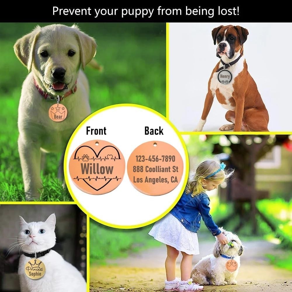 Heart Custom Pet Name Tag for Dog/Cat Collar – Laser Engraved Pet Lover ID Tag