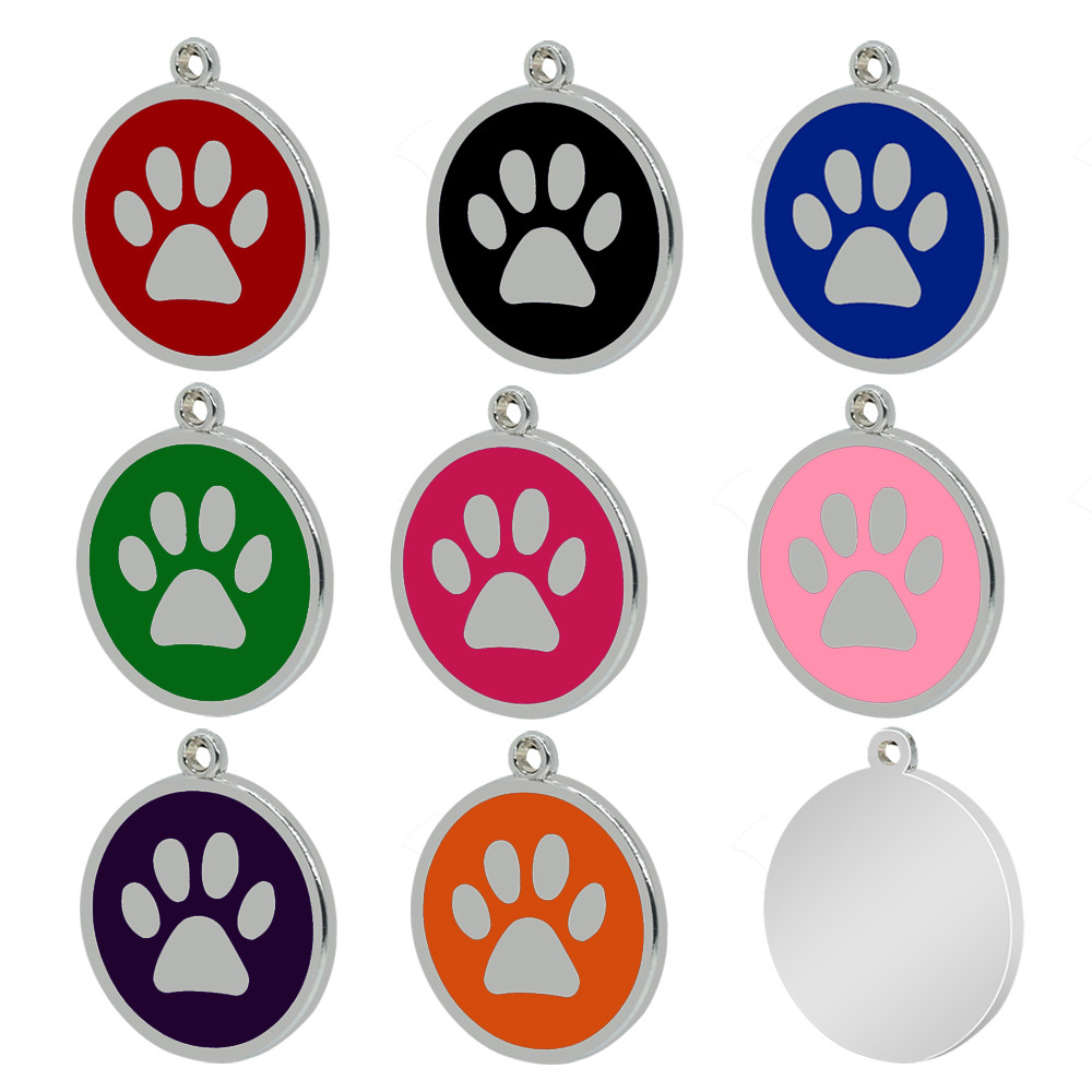 Paw Print Personalized Dog Tag Custom Name ID Collar Tag Engraved Free Clicker