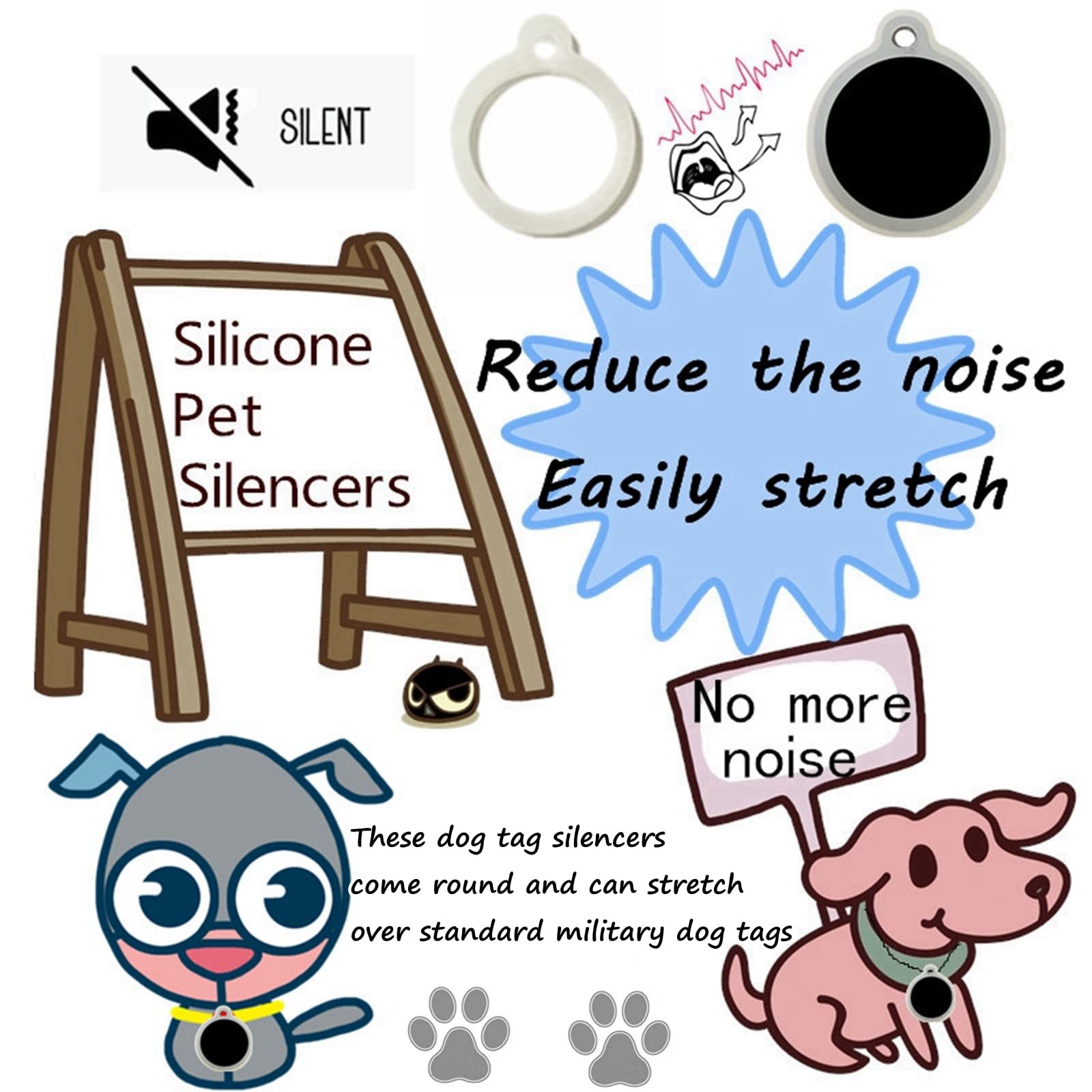 Dog Tag Silencer, Extra Large Silicone Round Protector for Pet ID Tags, 6 Pie…