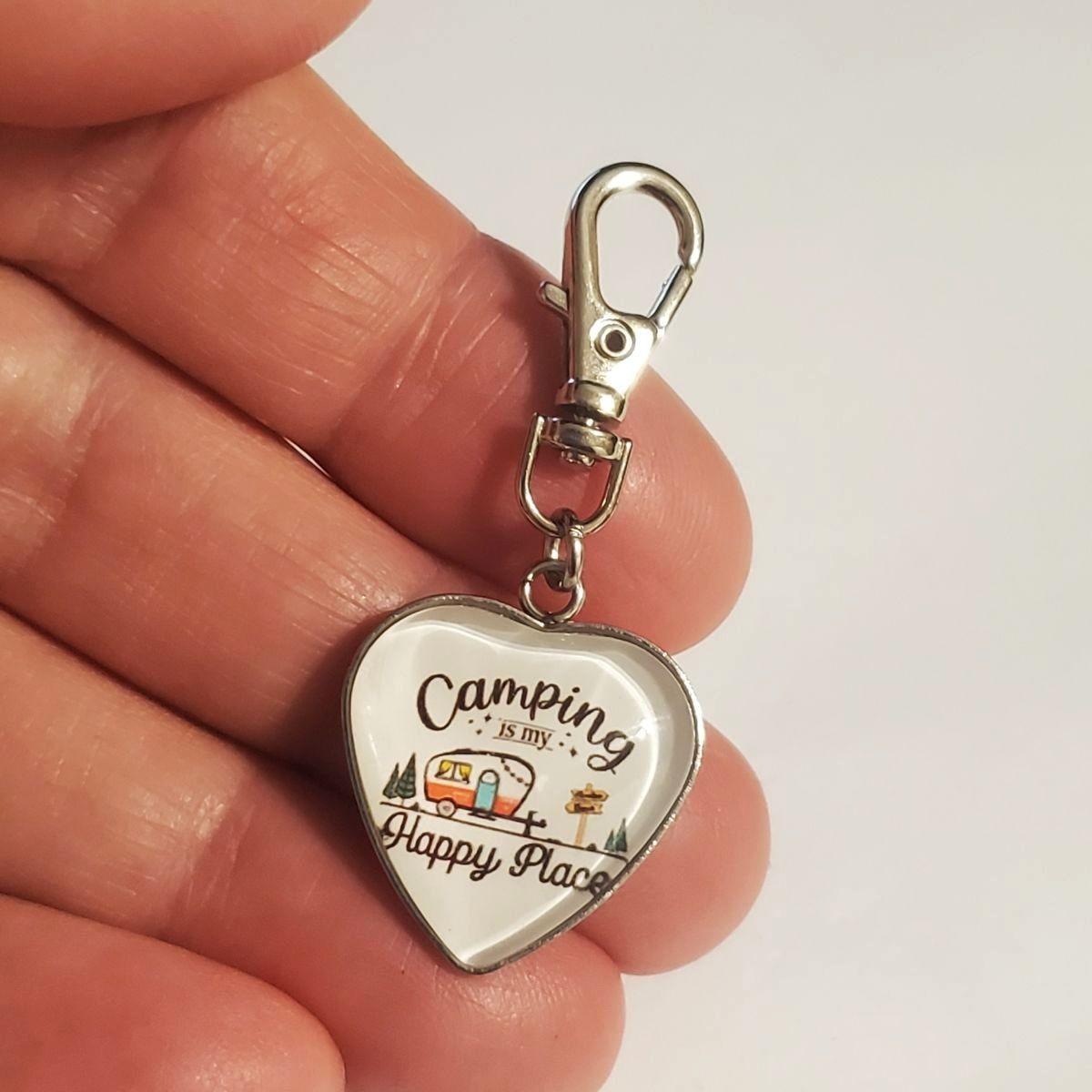 HAPPY CAMPER CAMPING CHARM ZIPPER PULL BAG PURSE WALLET BACKPACK DOG CAT COLLAR