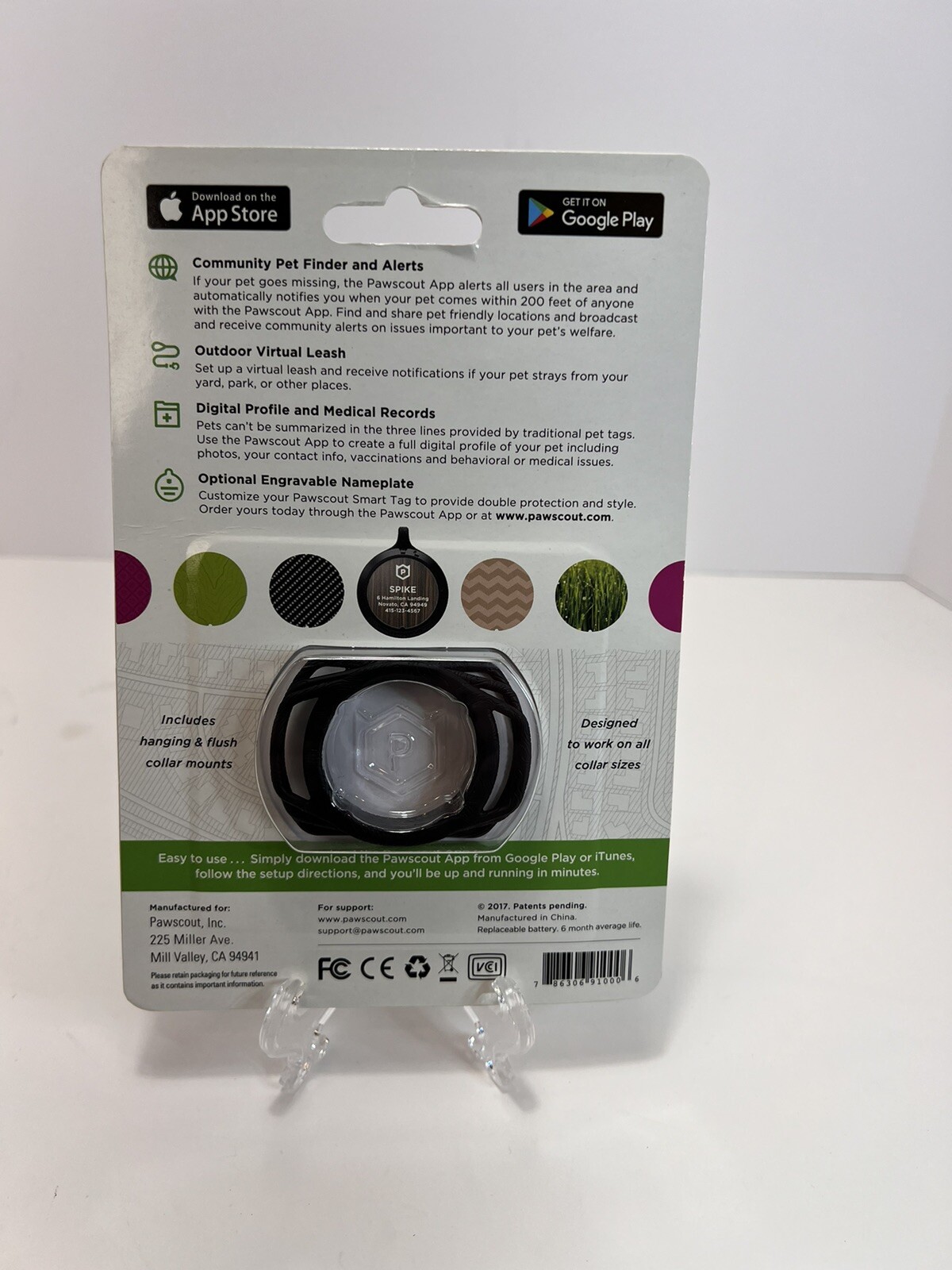 Pawscout The Smarter Pet Tag Community Pet Finder & Alerts Bluetooth Black NEW