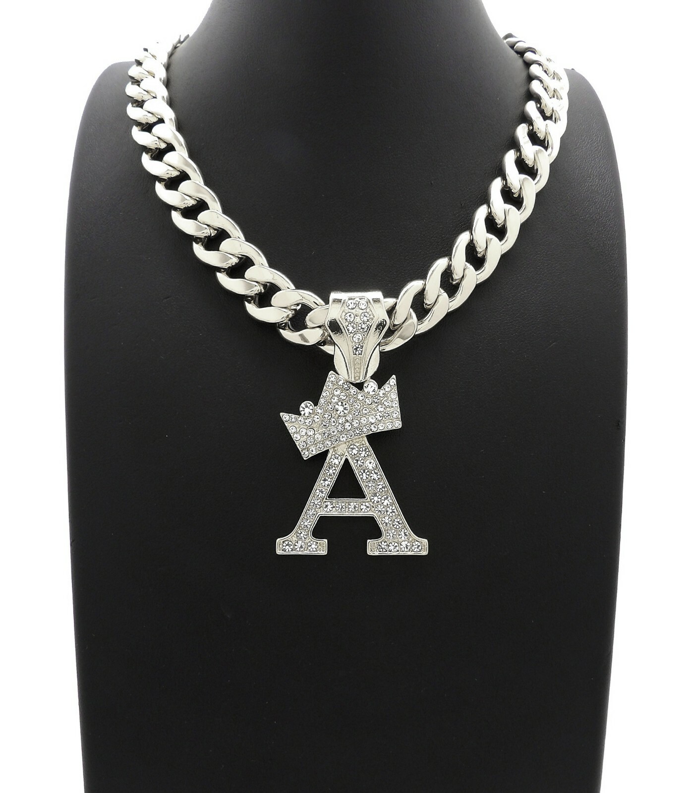 Initial Letter Charm Cuban Dog Cat Pet Puppy Silver Plated Collar Chain Necklace