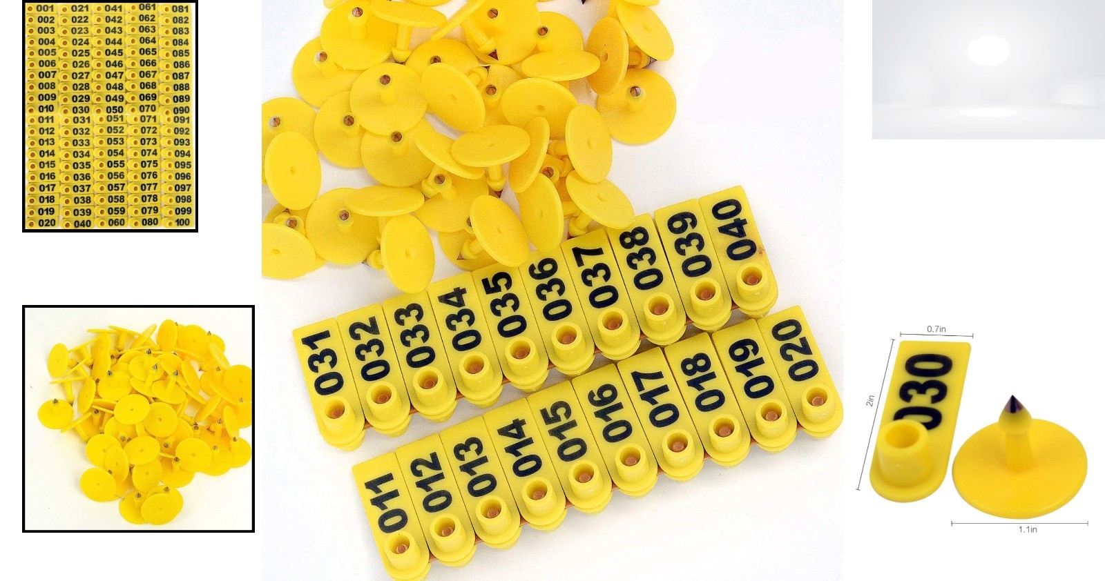 Yellow Numbered Ear Tags 001-100 Livestock Animal Plastic for Cattle Sheep 50mm