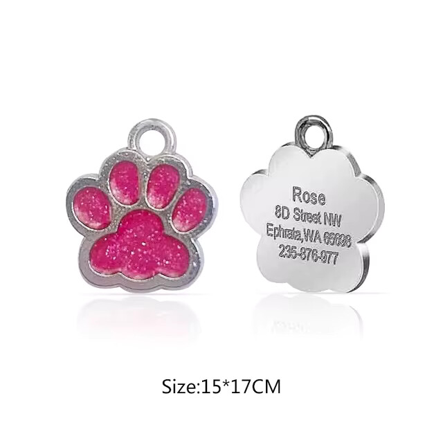 Personalized Dog Cat Tags Free Engraved Pet Puppy ID Anti-lost Name Paw Glitter