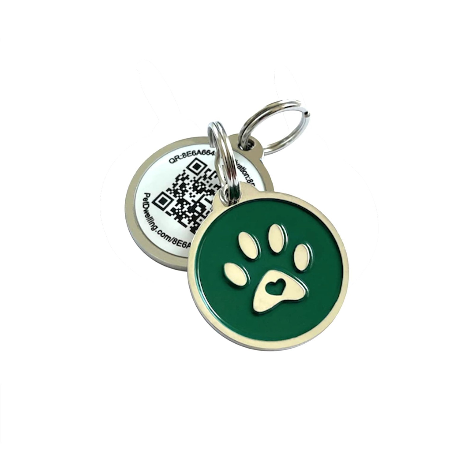 Emerald Green Paw Tag QR Code Pet ID with Lifetime Guarantee and Free Profile