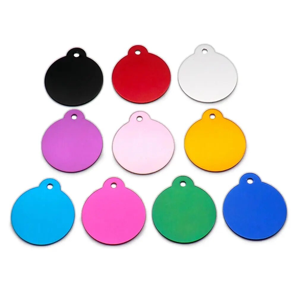Personalized Anodized Round Top Aluminum Pet ID Tags Collars Custom For Cat Dog