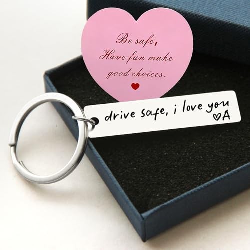Drive Safe Keychain for Him Personalized with Engraved Initial & Drive Safe I A