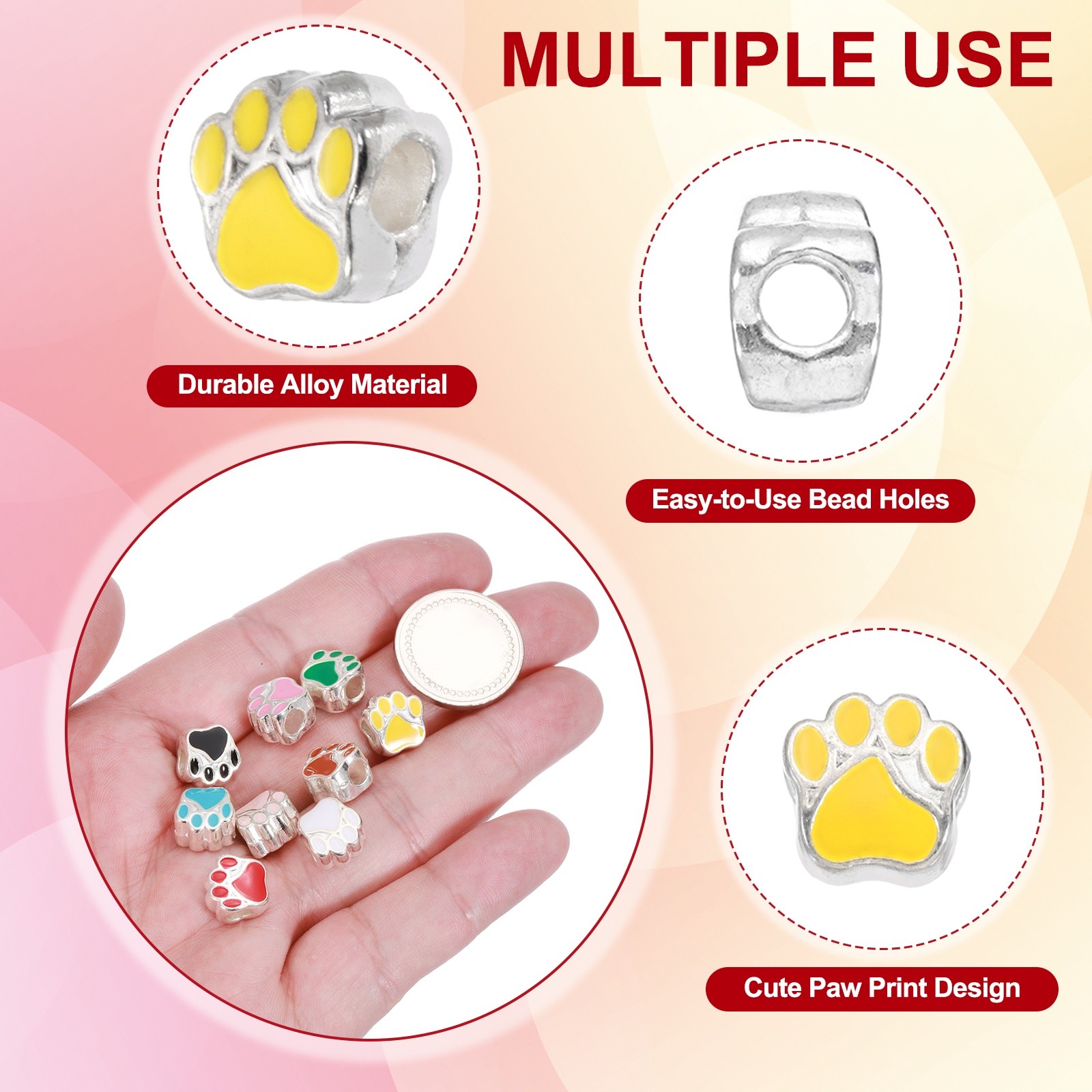 Enamel Paw Print Charms, Alloy Dog Cat Paw Large Hole Beads, 20Pcs(Yellow)