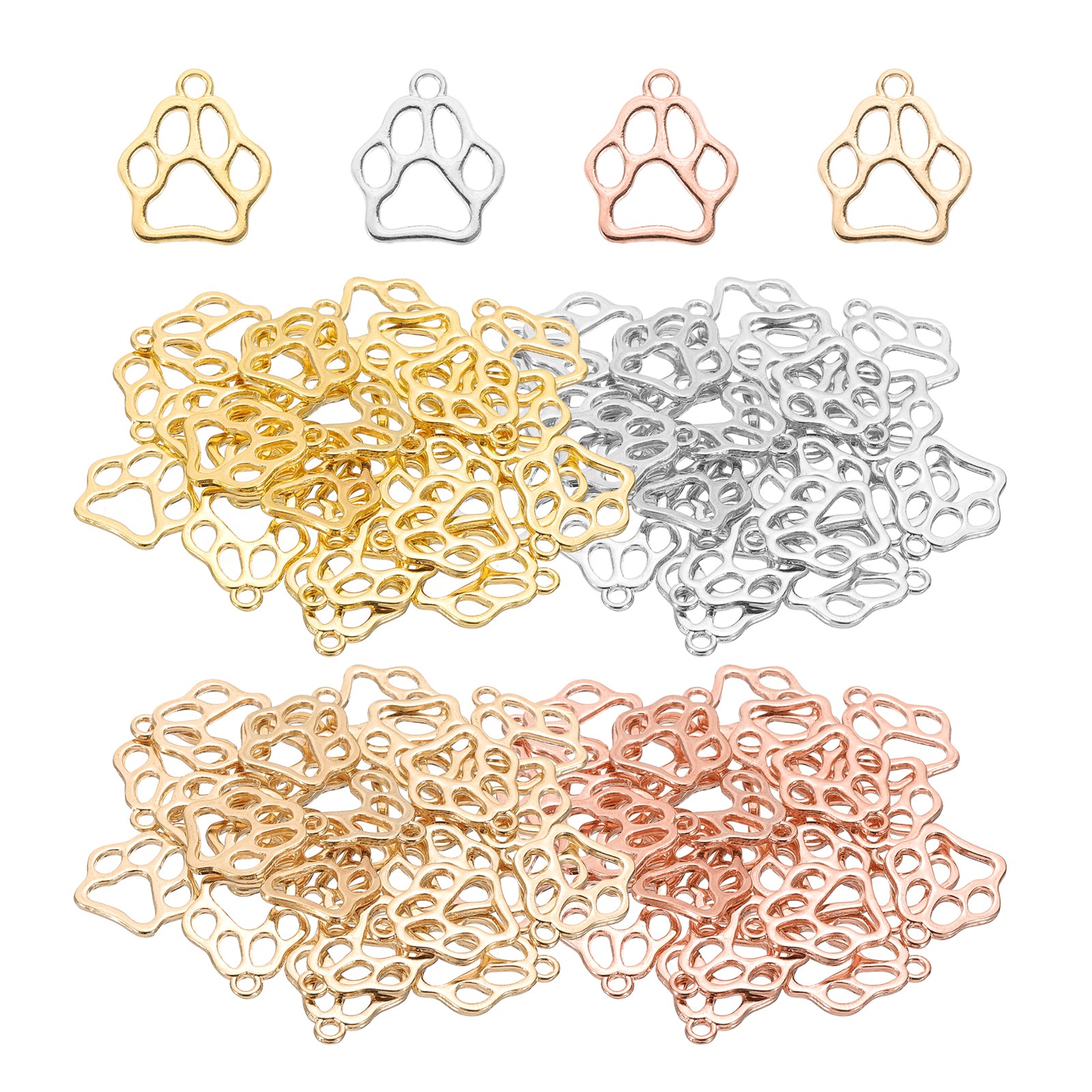 Hollow Paw Print Charm, 100Pcs Pendants, Gold/Bright Silver/Light Gold/Rose Gold