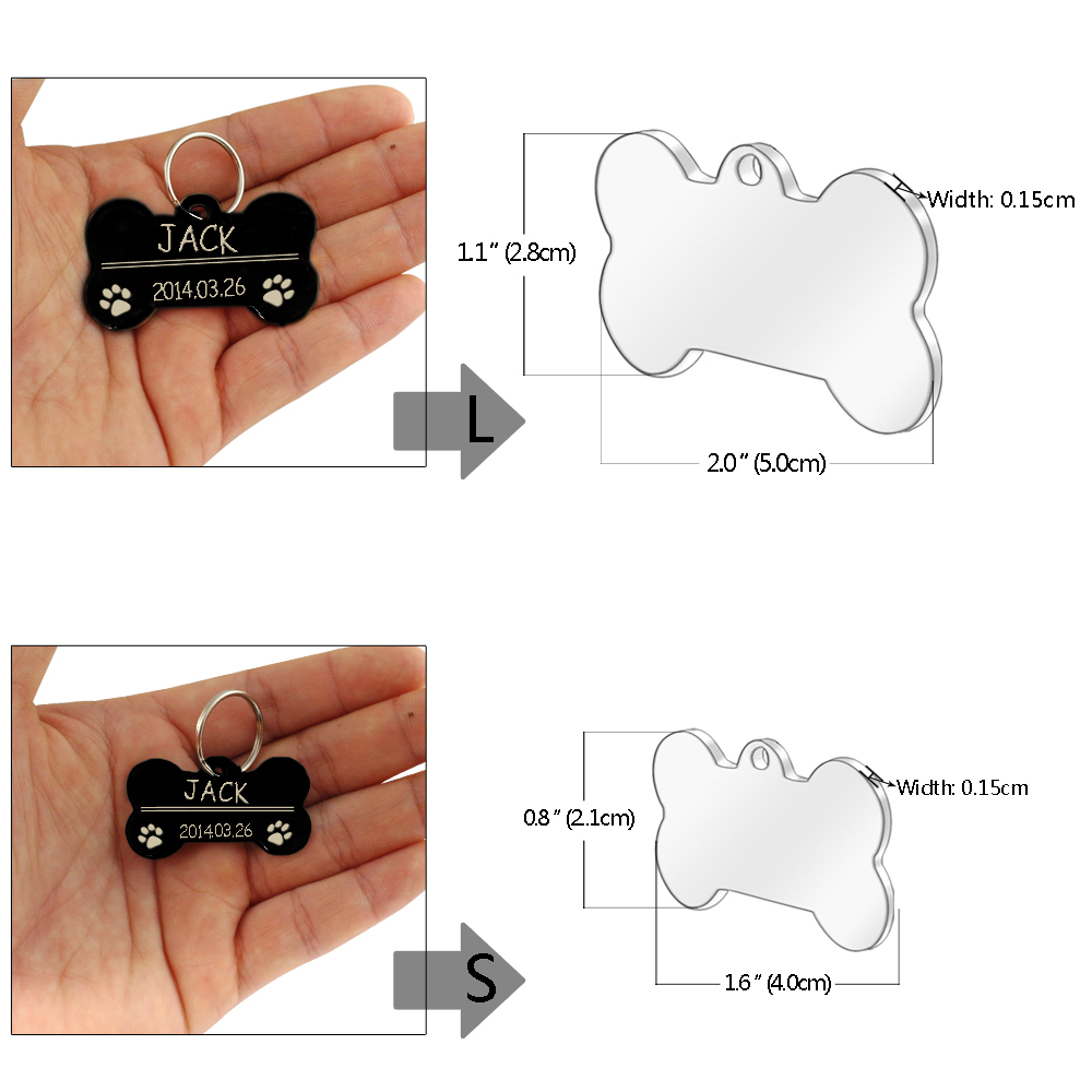 Personalized Dog Tags Engraved Cat Puppy Pet ID Name Collar Tag Bone/Paw Glitter