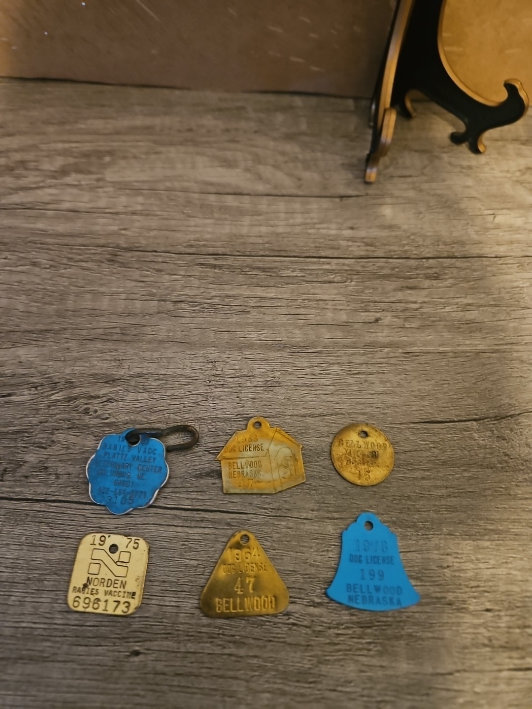 Assorted Nebraska Vintage Dog License and Rabies Tags Lot Of 6 1943-1993