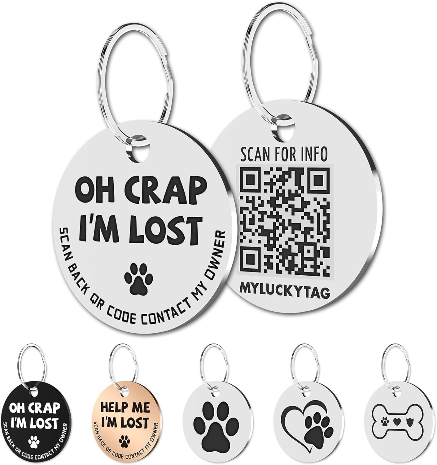 Stainless Steel QR Code Pet ID Tags Dog Tags – Pet Online Profile – Scan QR Rece