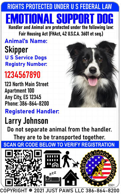Holographic Emotional Support Dog ID w/QR Code & ID Holder Plus Digital Copy