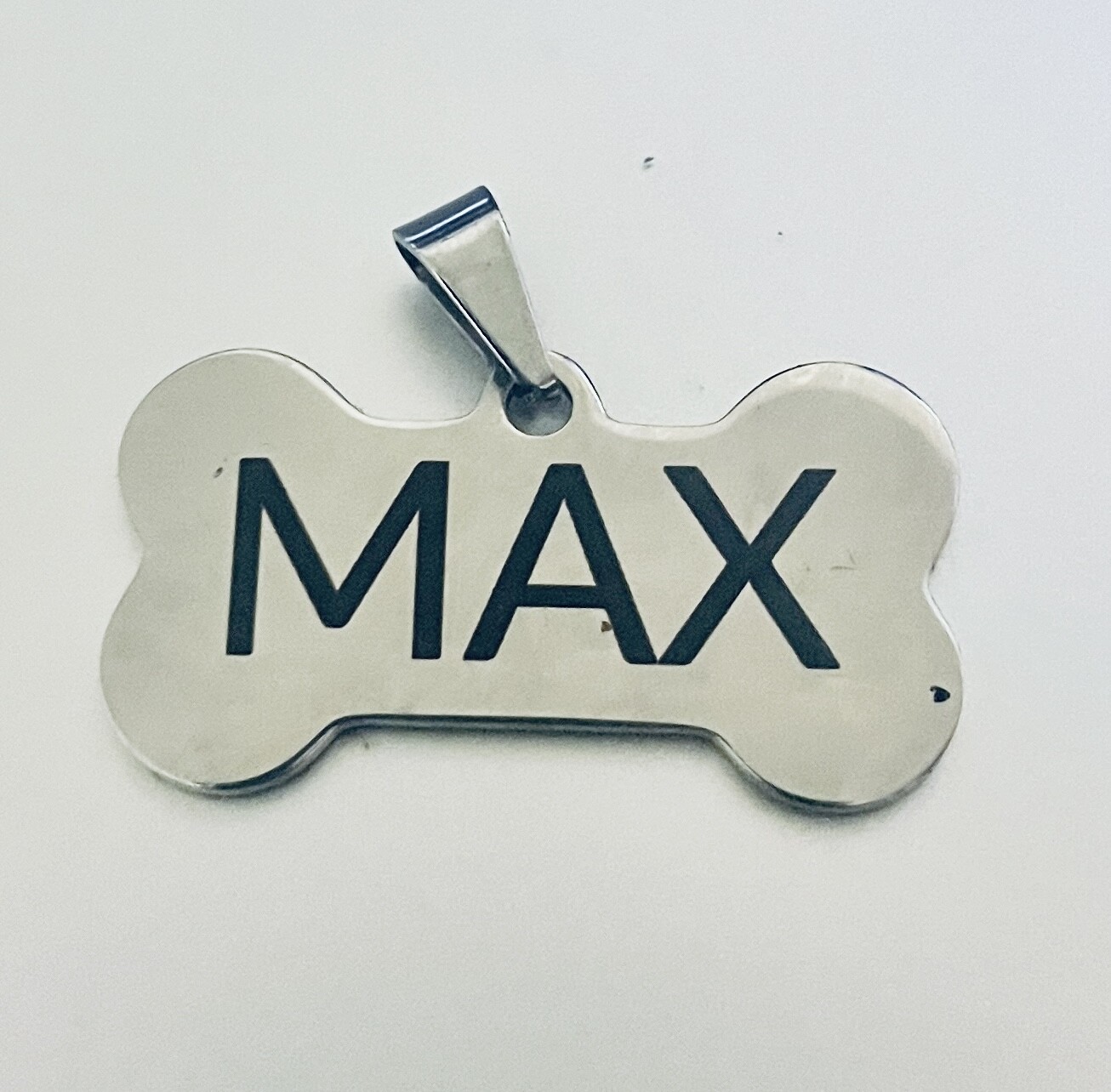 Custom Steel Name and Number Dog Bone Medal