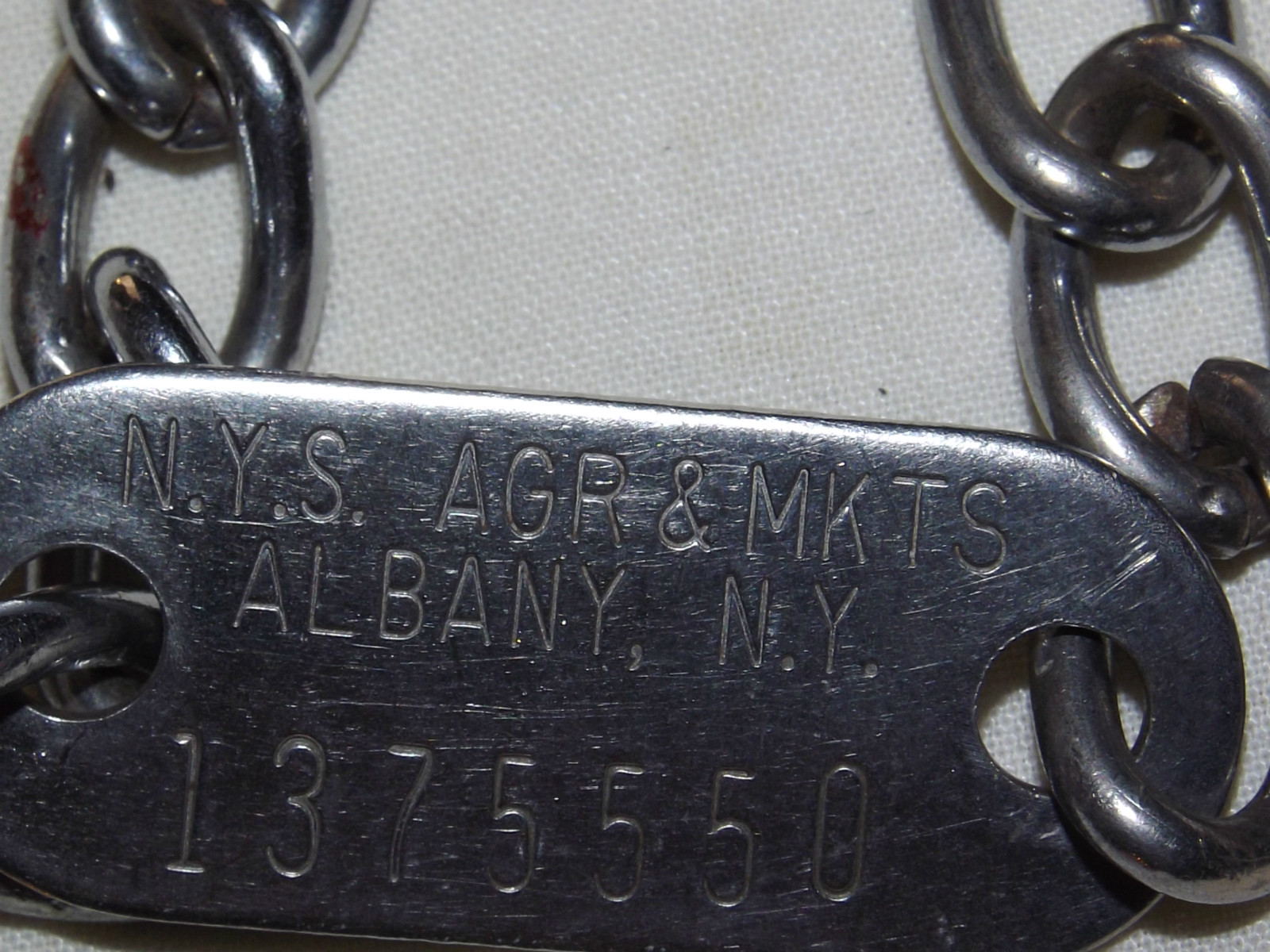 NEW YORK STATE AGRICULTURE & MARKETS ALBANY FERRET ANIMAL NECK TAG CHAIN