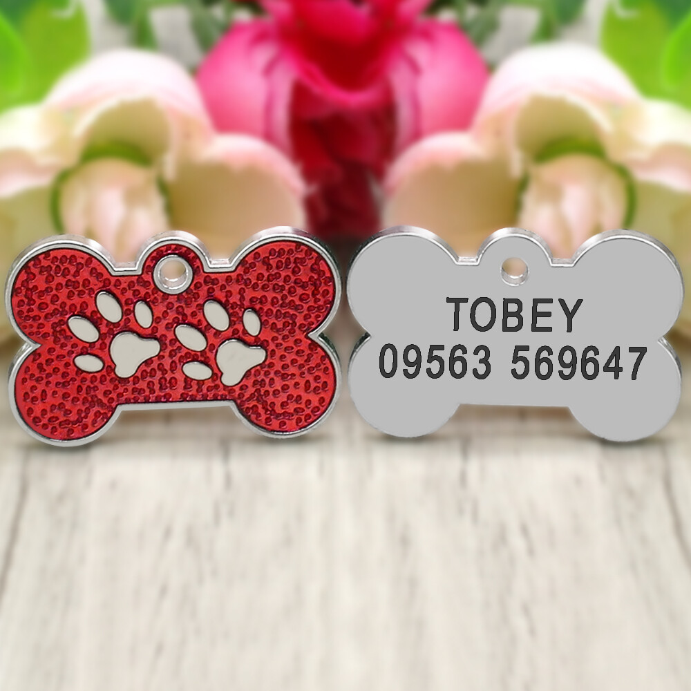 10/20pcs Dog Tags Bone Shape Personalized Custom Pet Name ID Address Paw Print