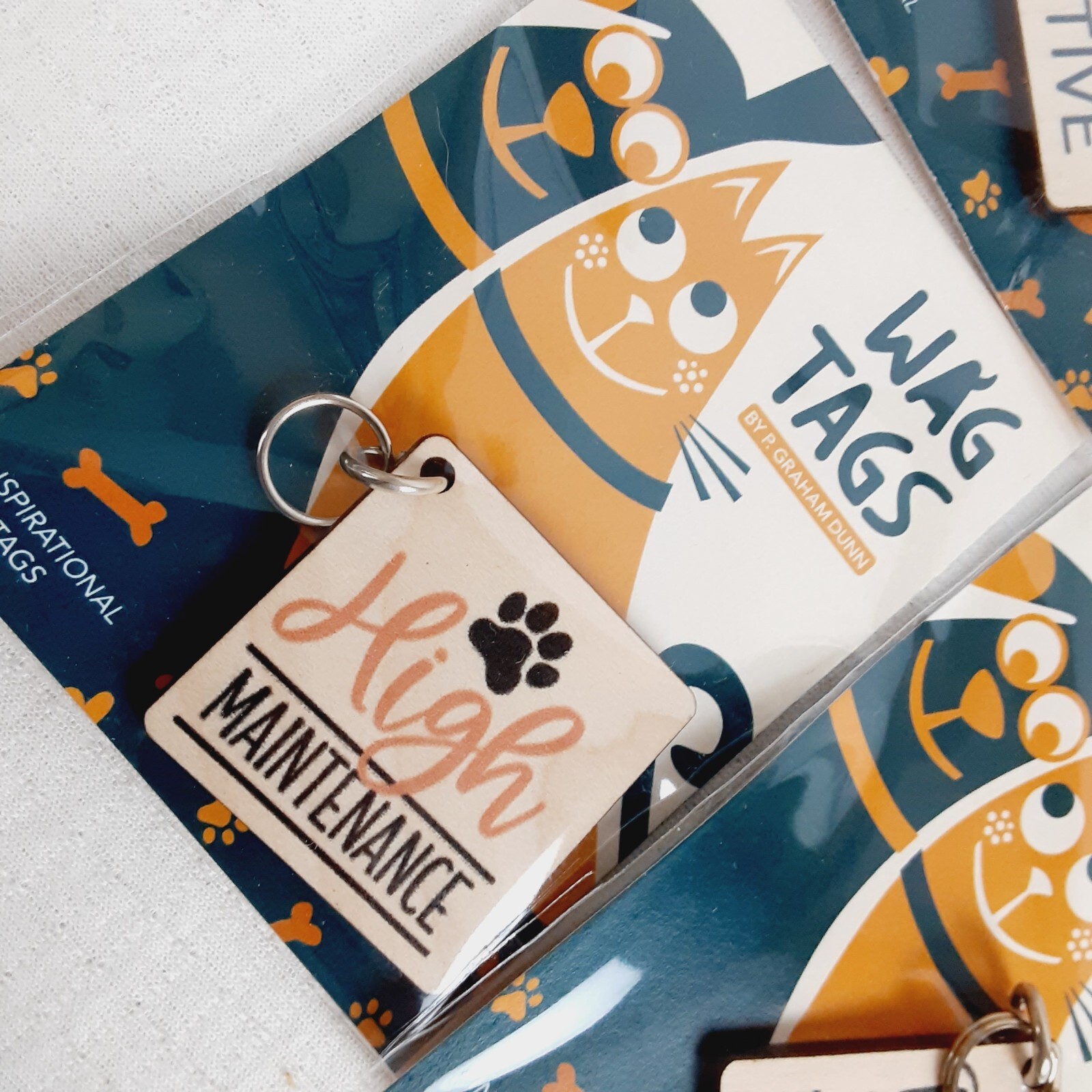 P Graham Dunn WAG TAGS Pet Collar Charms Wooden Square 1.5″ Assorted Set of 4