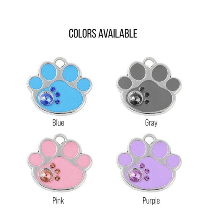Custom Paw Print Crystals Tag Puppy Dog Engraved Bling Cute Pet ID Sparkling cat