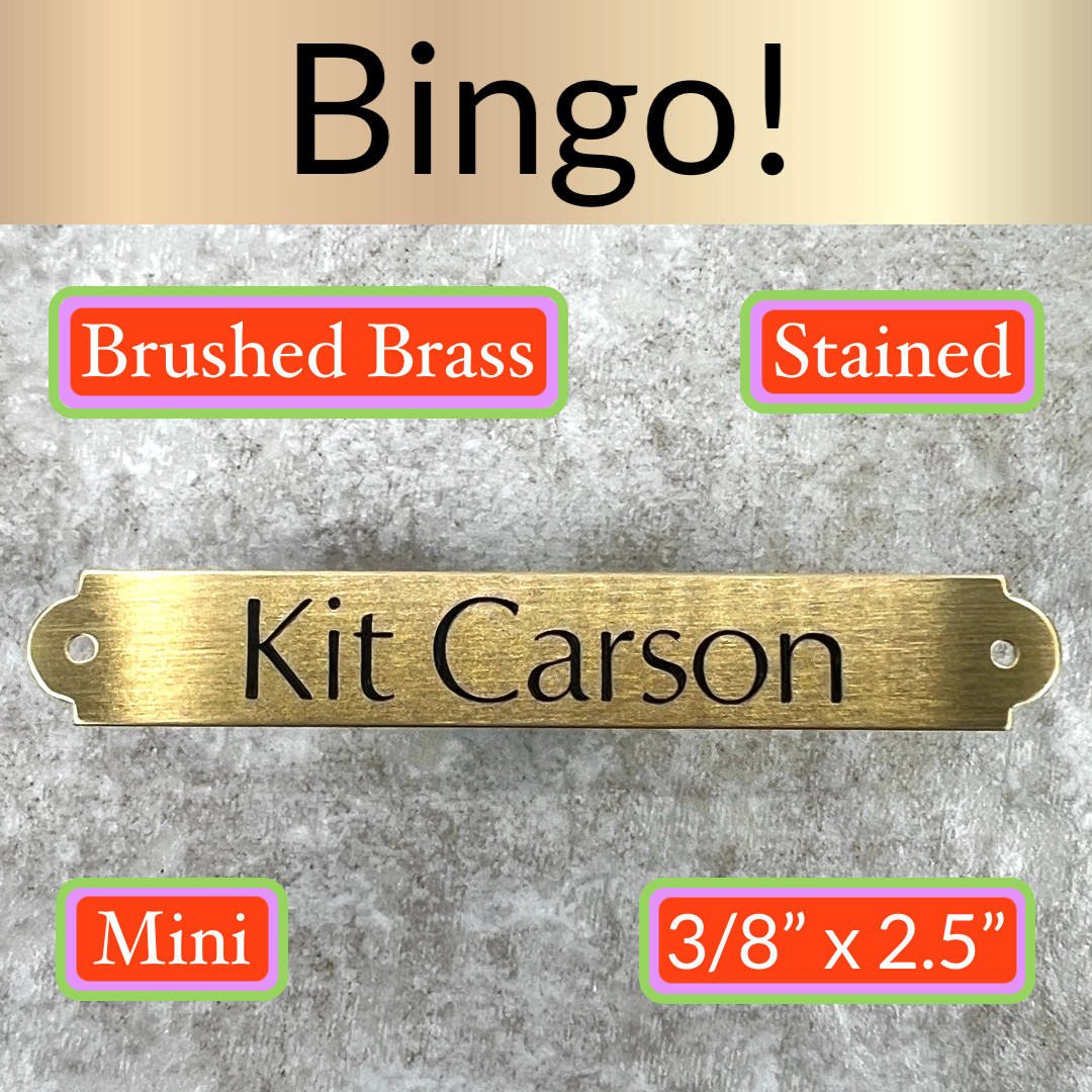 Custom Engraved Tags Personalized NAME PLATE Tags ID STAINED BRUSHED BRASS MINI