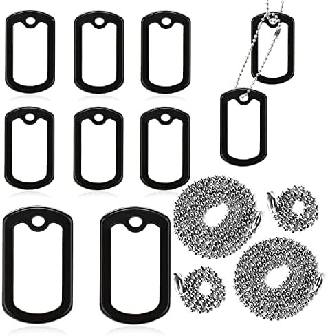 10 Pack Dog Tag Silencers, Black Engraved Tag Silicone Case with 4 Chains Army D