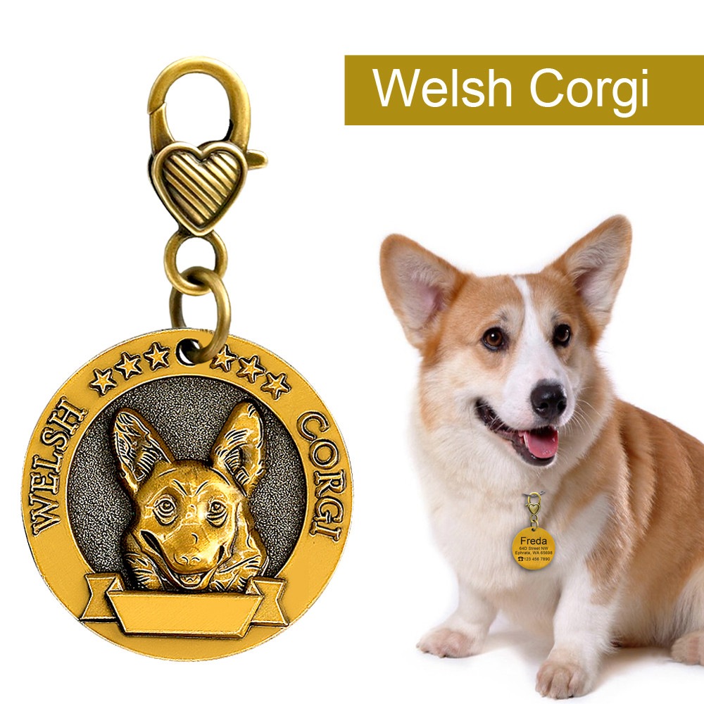 3D Personalized Dog Tags Dog Breeds Pet Name ID Free Engraved Brass for Collar