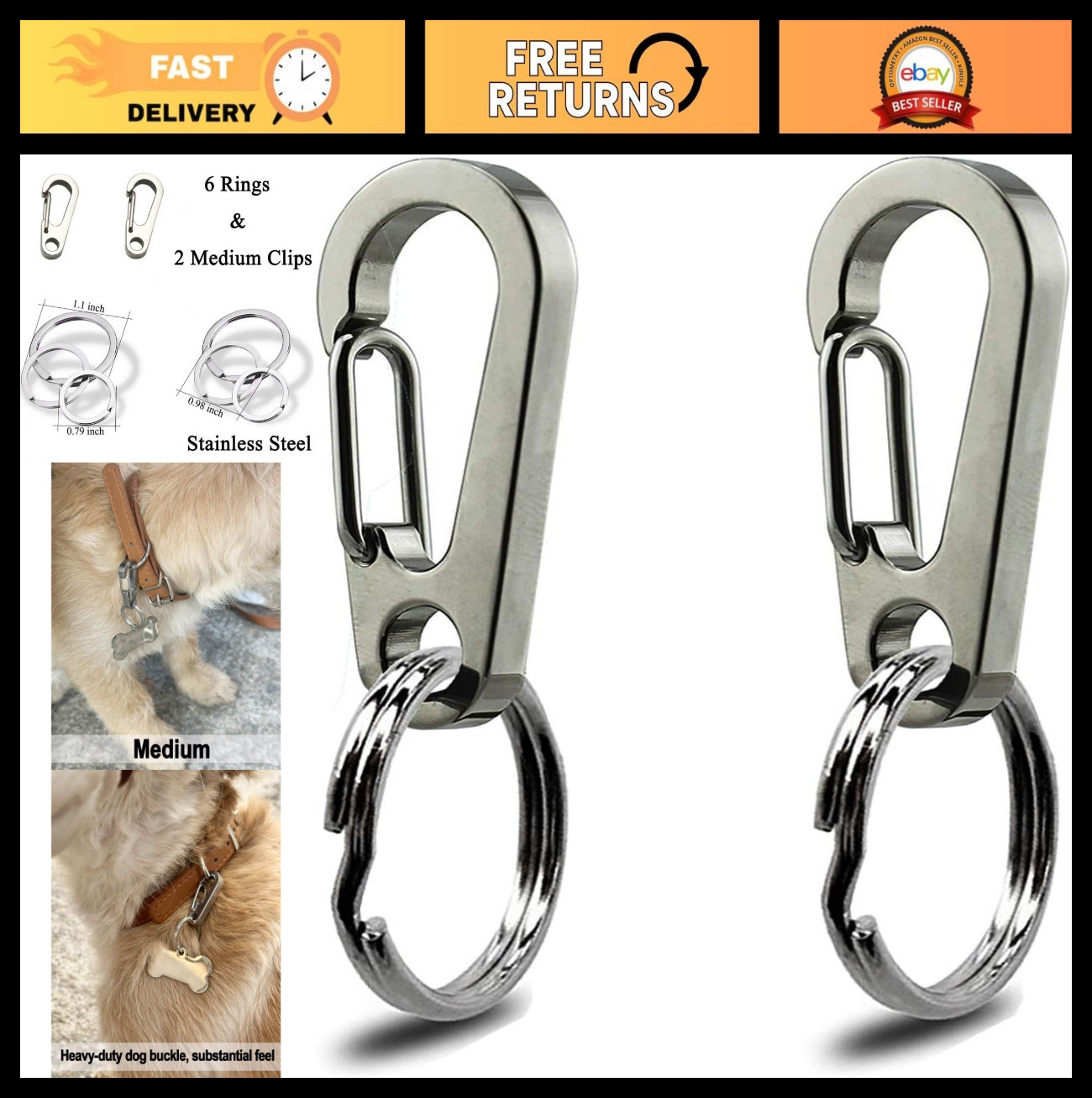 Stainless Steel Dog Tag Clips – 2 Pack Quick Clip ID Holder for Small Pets