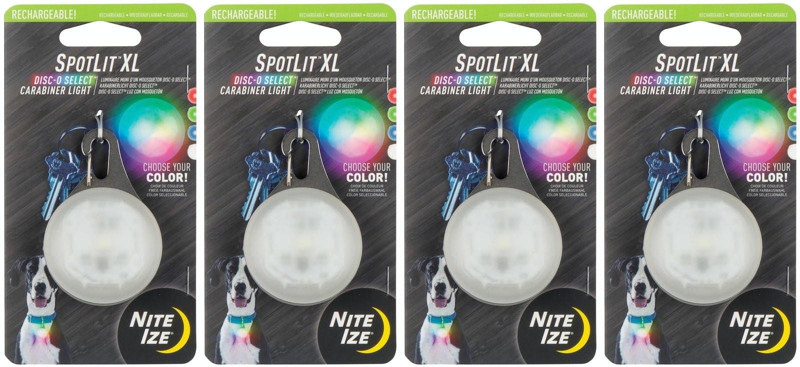 Nite Ize SpotLit XL Rechargeable Carabiner Light – Disc-O Select (4-Pack)