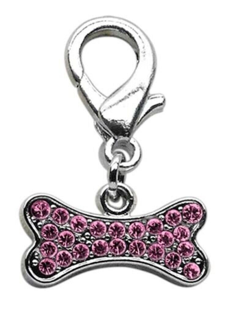 Bone Shaped Crystal Dog Collar Charm – Pink