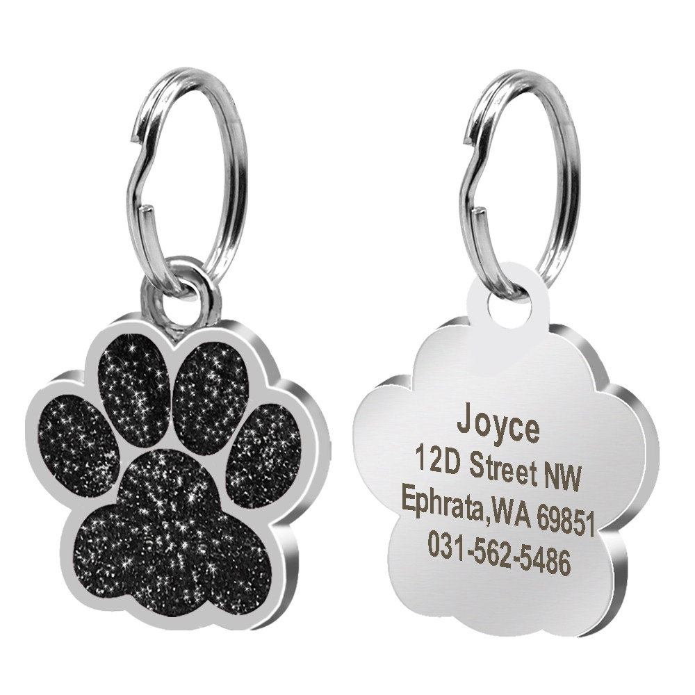 Custom Personalized Dog Tags Round Bone Paw Print Disc Free Engraved Cat ID Tag