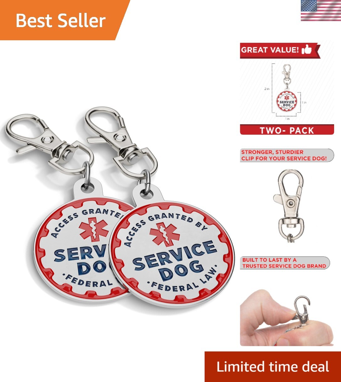 Premium Emotional Support Dog Tags – 2 Pack with Vibrant Colors, Small Dog Size