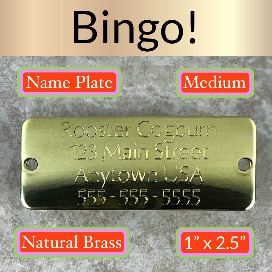Custom Engraved Tags Personalized NAME PLATE ID NAME PLATE NATURAL BRASS MEDIUM