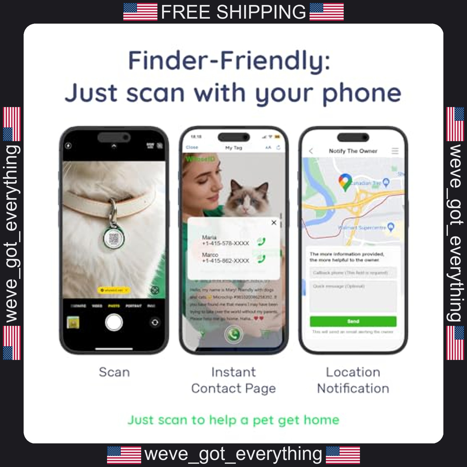 Qr Code Dog Tag and Cat Tag, Scan to Reunite Faster, Waterproof and Durable,