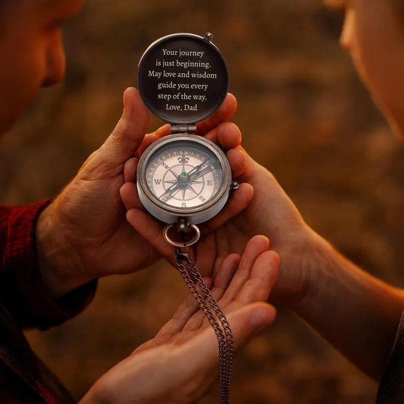 Personalized Engraved Compass Gift: Custom Working Vintage Antique Brass Pocket