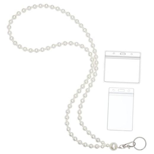 Middle White Pearl Lanyard for Women for ID Badges Name Tag and Keys Light