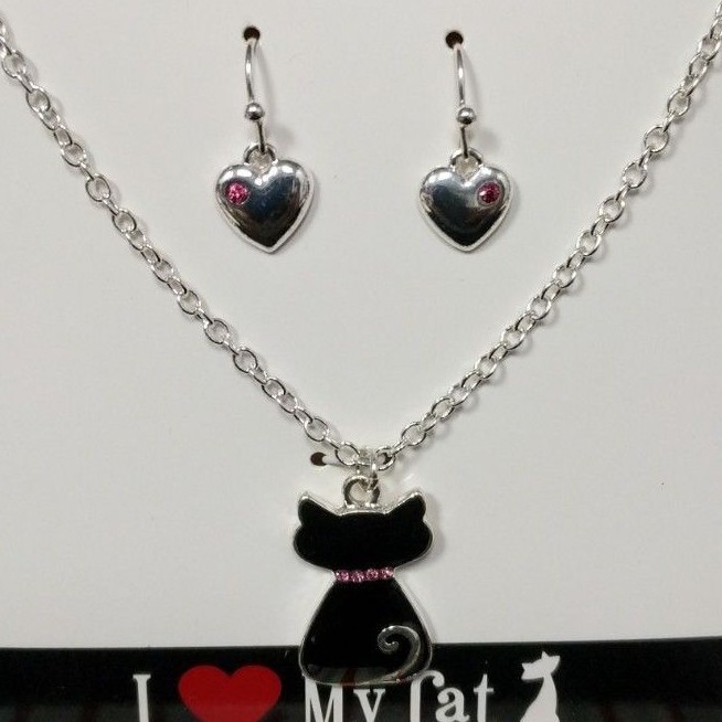 Pawsitively Spoiled NIB For I Love My Cat Necklace And Heart Earrings Lot A5-14