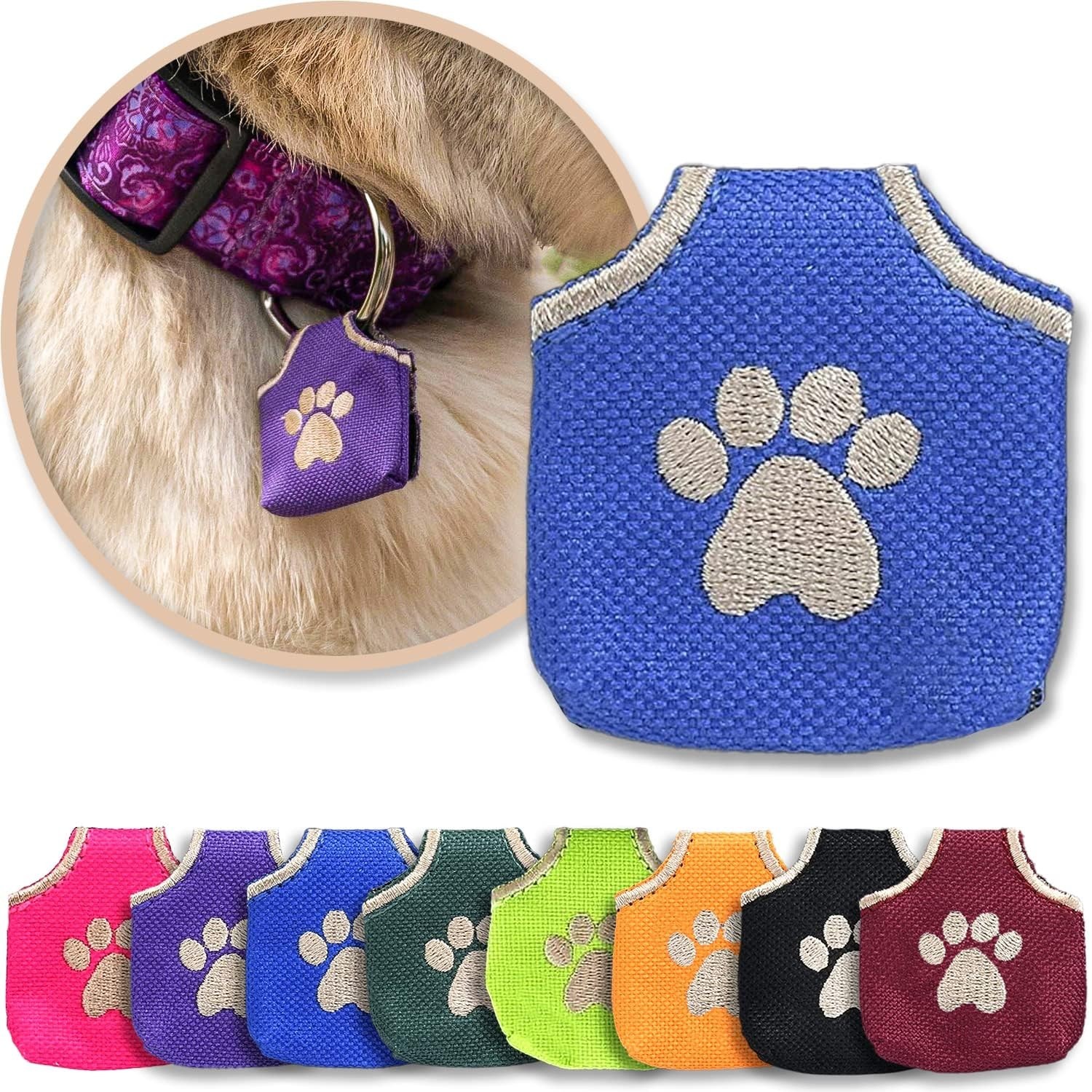 Dog Tag Silencer, Blue Pawprint – Quiet Noisy Pet Tags – Fits Up to Four Pet …