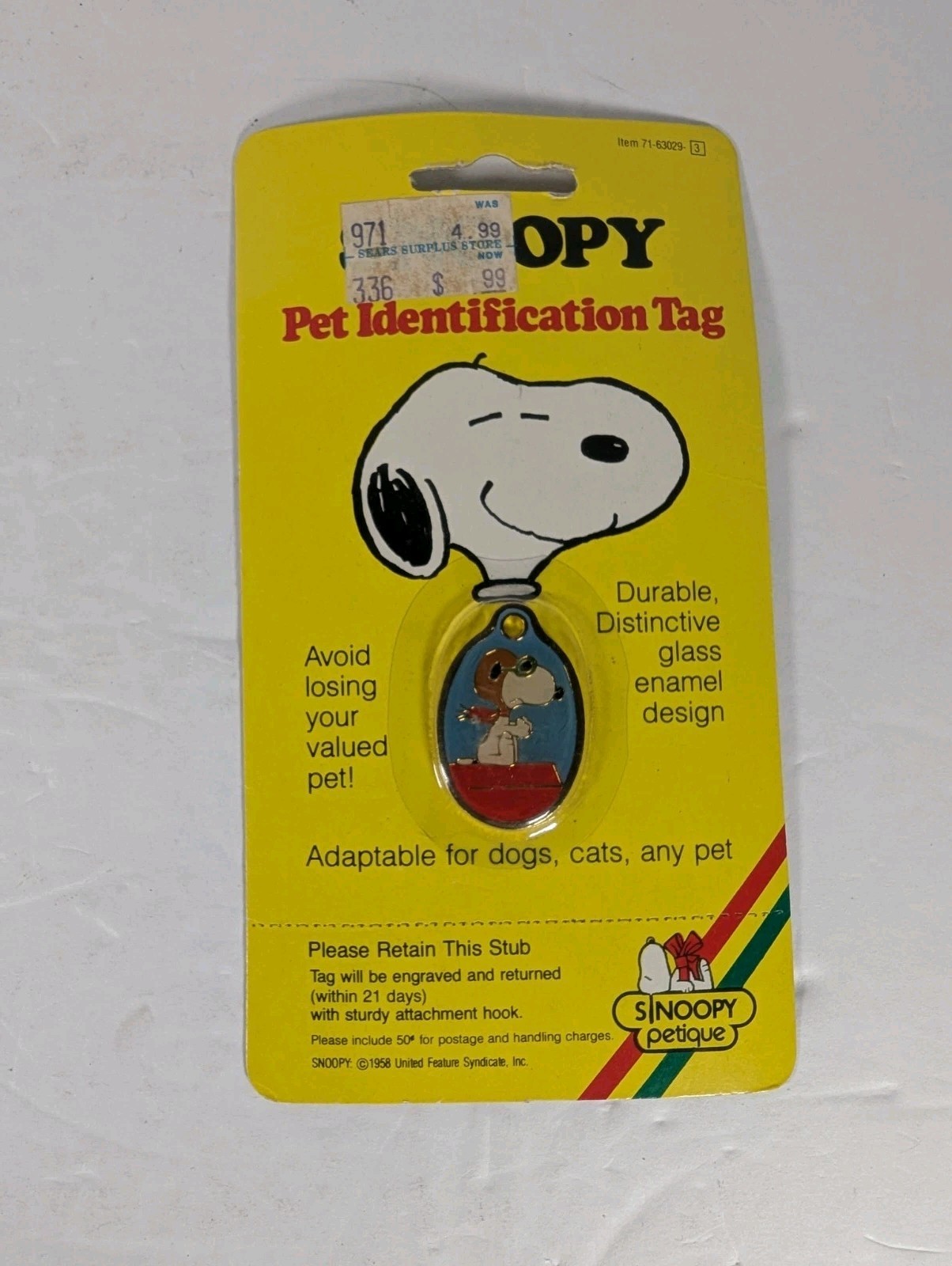 Vintage Snoopy Red Baron Pet Id Tag New & Sealed United Feature Syndicate Inc.