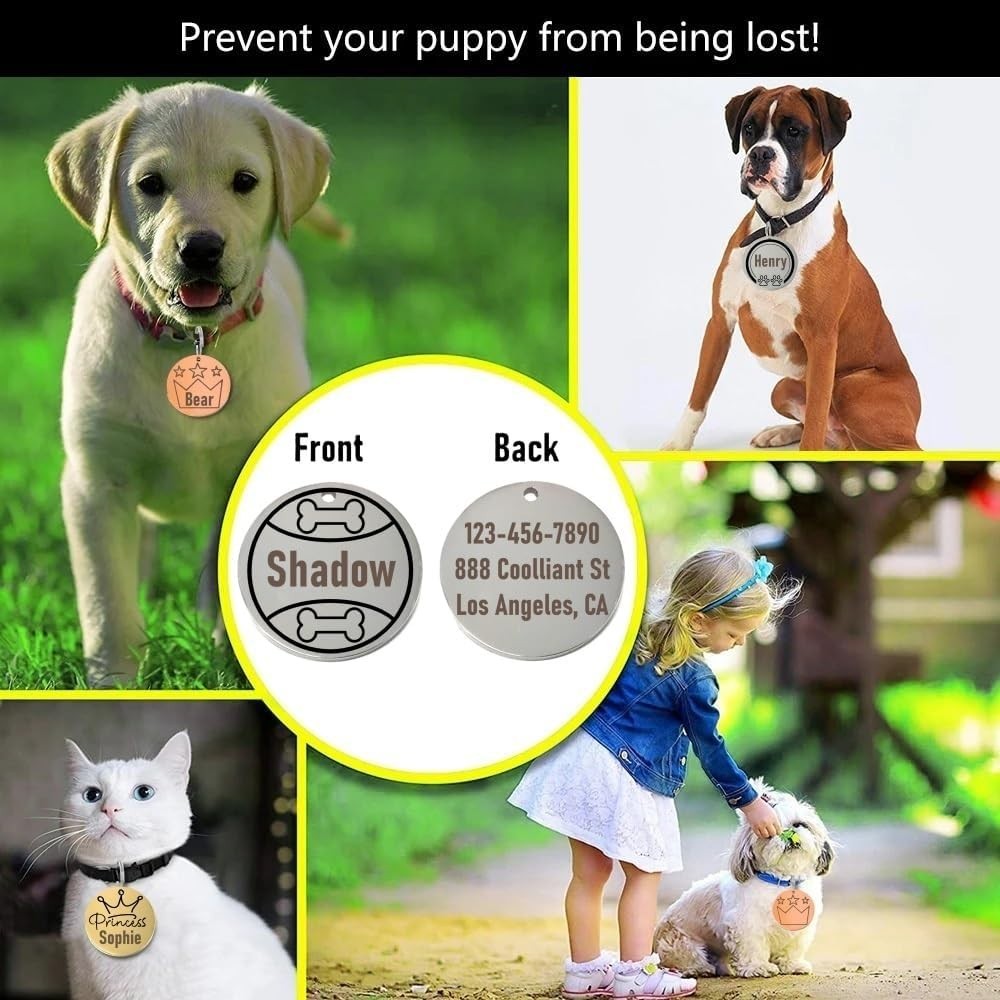 Personalized Play Ball Pet ID Tag -Laser Engraved Name Tag for Dog or Cat Collar