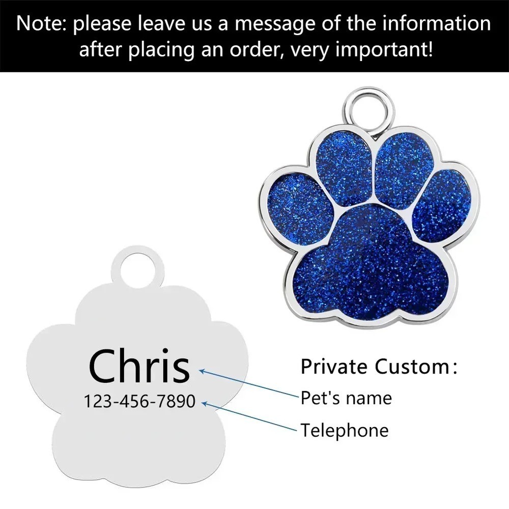 Personalized Pet ID Tag Engraved Dog Cat Name Collar Pendant Paw Shape Alloy Tag