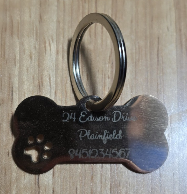 Personalized Engraved Dog Tag Name Address Black Gold Iridescent Rose Gold