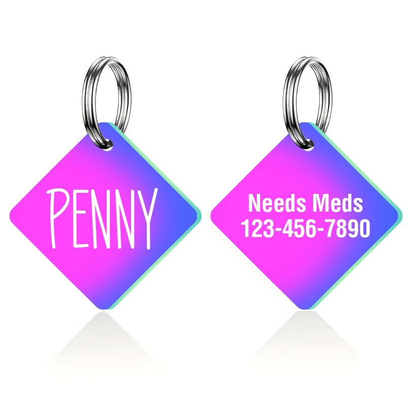 Custom Diamond Dog ID Tag Placa ID Perro Deep Engraved Stainless Steel USA