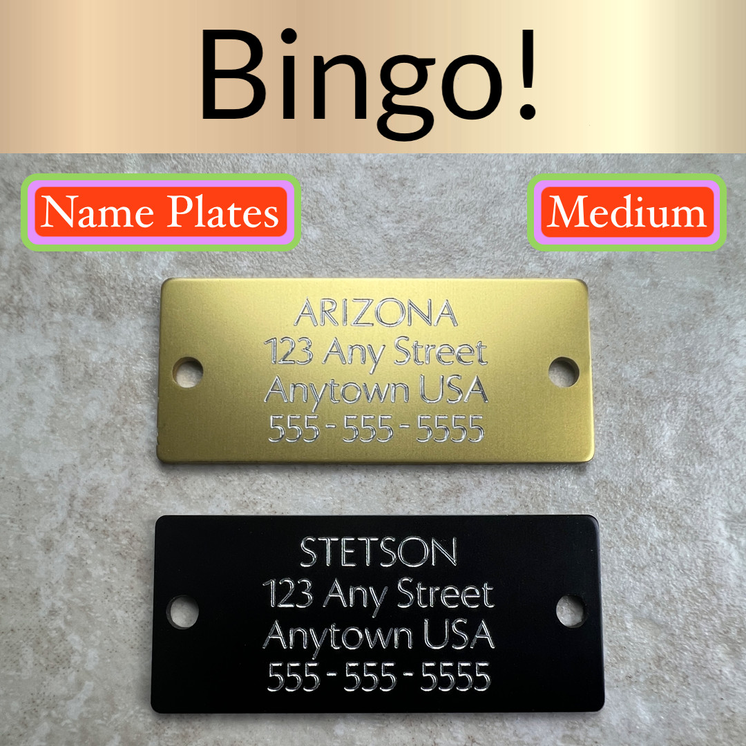Custom Engraved Tags Personalized NAME PLATE ID Tags Black Gold Nameplate MEDIUM