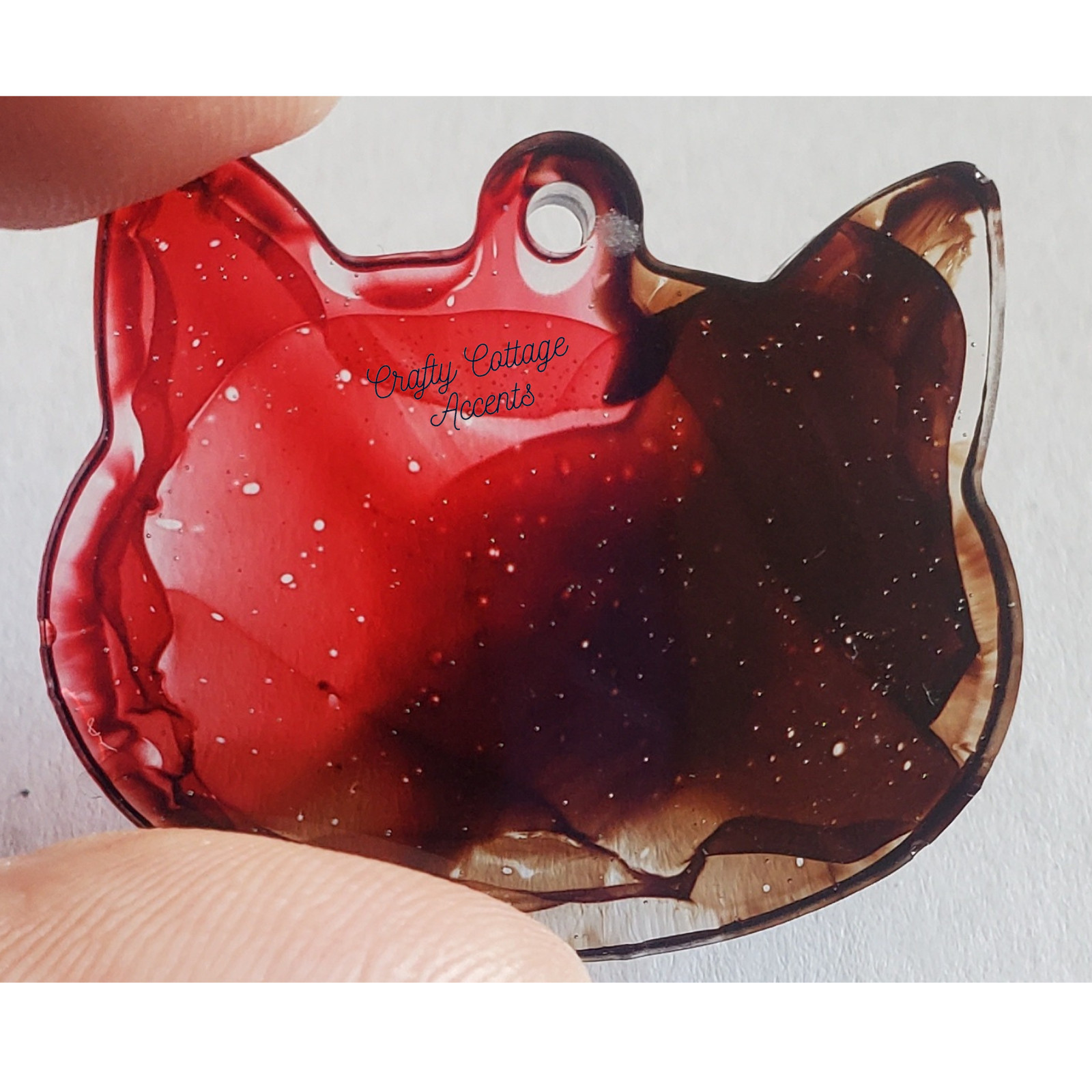 Resin Cat Pet Tag – Red & Brown Handmade Collar Charm Accessory for Cats & Pets