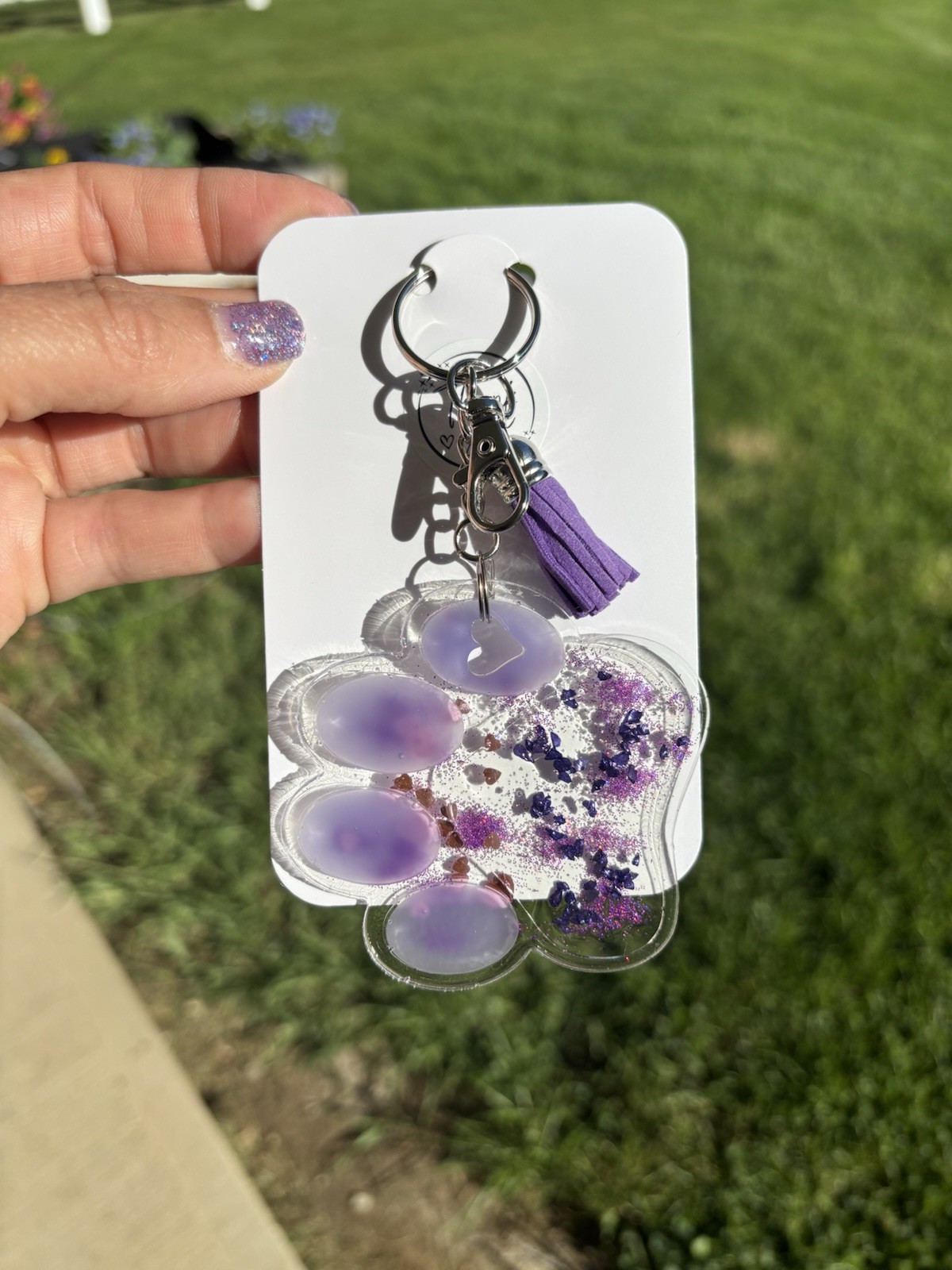 Purple Paw Pet Keychain Dog Tag Key Ring Personalized Name