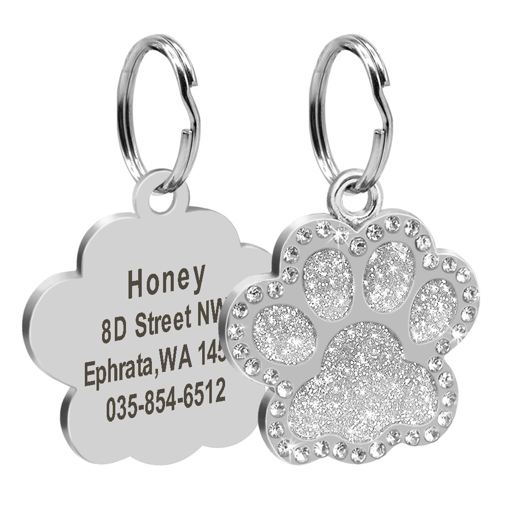 Personalized Dog Tags Engraved Puppy Pet ID Name Collar Tag Bling Paw Glitter