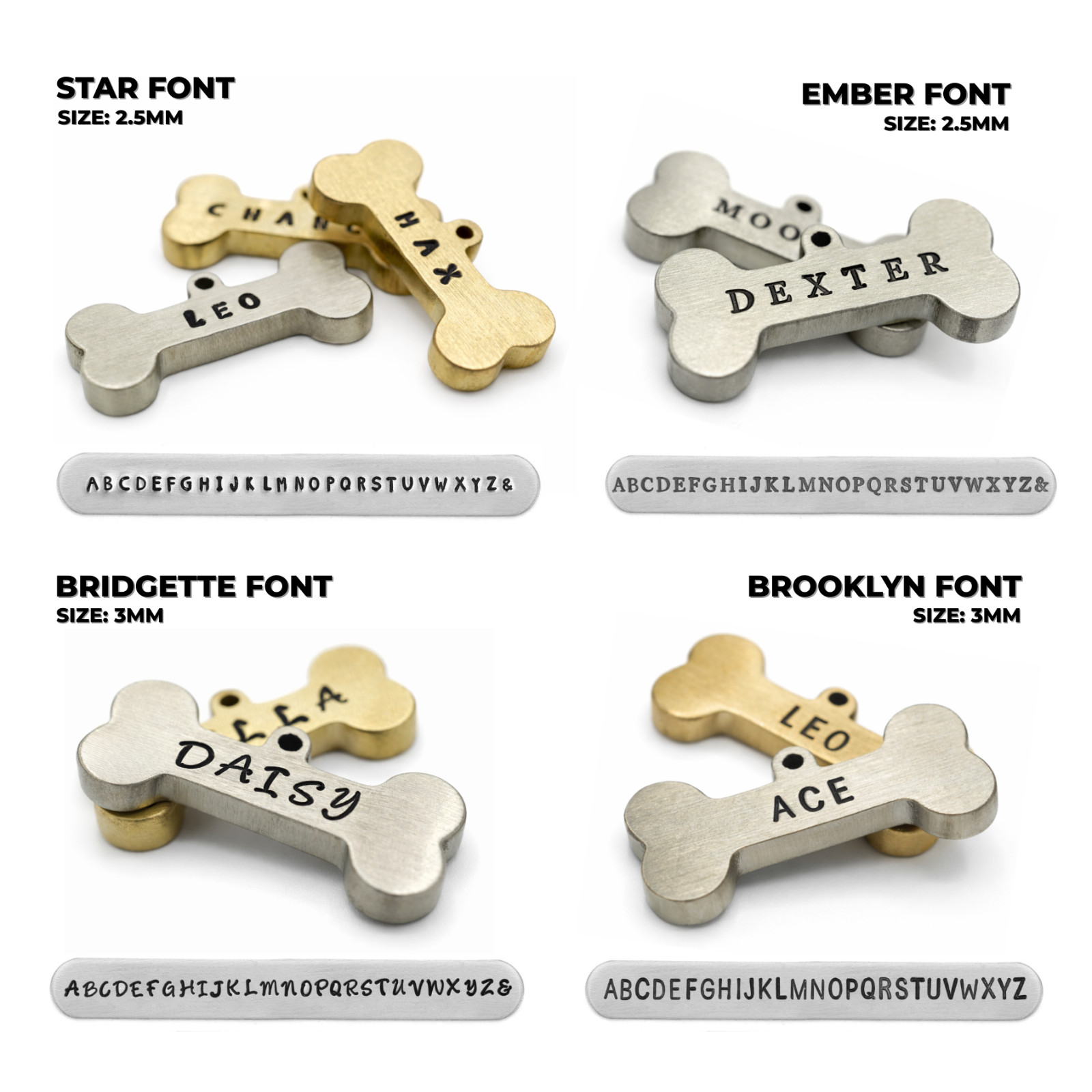 Personalized Hand Stamped Bone Dog Tag Custom Pet ID Tag Brass/Silver Handmade