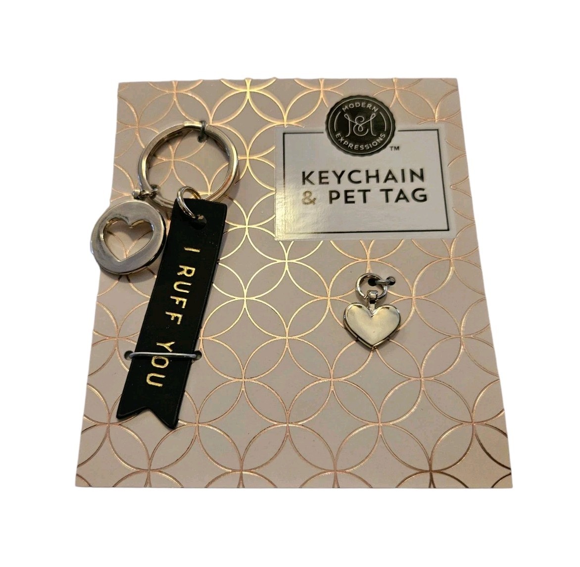 *NEW* Modern Expressions 2-pc Black/Gold Heart Keychain & Pet Tag
